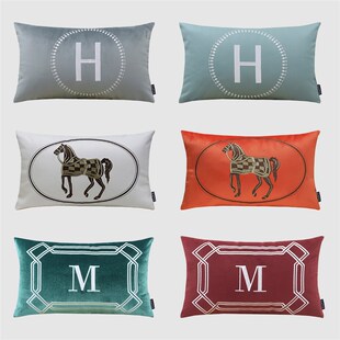 H抱枕客厅c沙发靠垫科技布M腰靠绒布刺绣靠包样板间马长方形腰枕