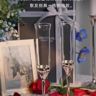 水晶高脚杯爱之结绳香槟杯具高脚杯酒杯对杯欧式结婚订婚生日
