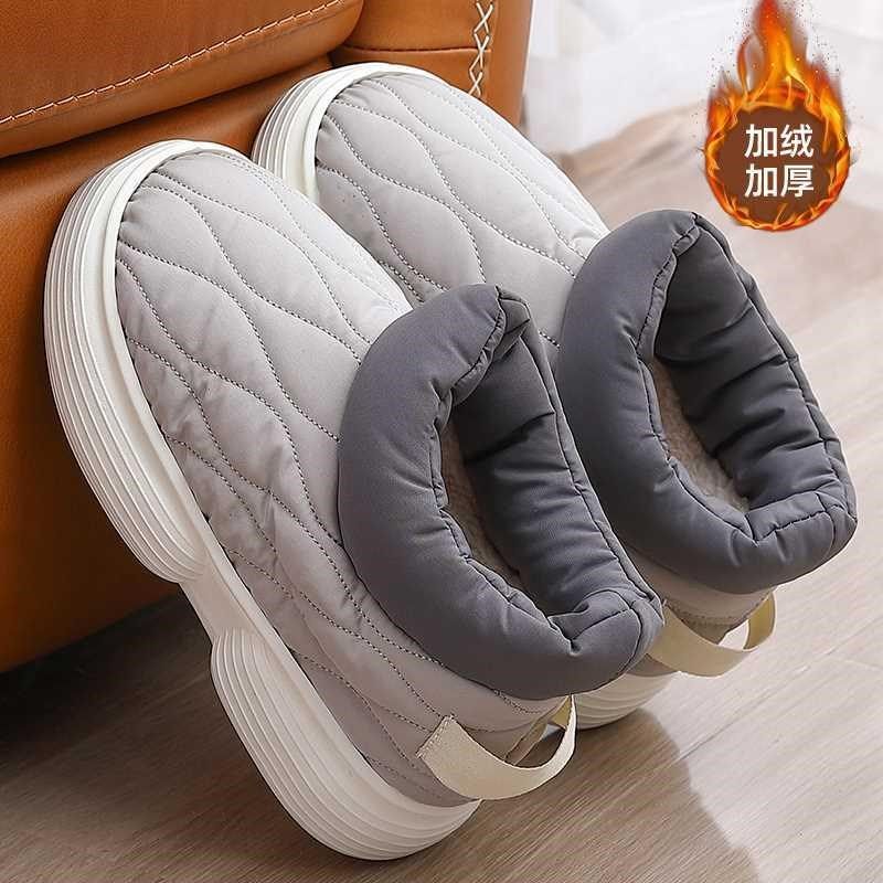 羽绒布棉拖鞋男款冬季2024新款外穿加绒高帮保暖包跟防水棉鞋冬天