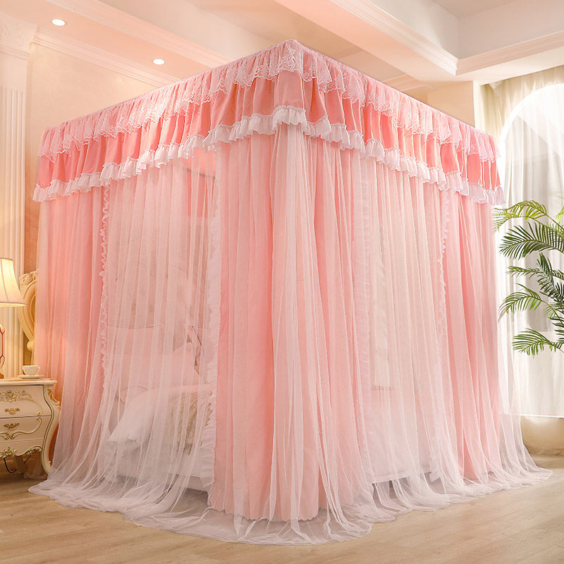 公主风床帘c蚊帐遮光落地式家用卧室一体式带支架宫廷床幔防尘顶