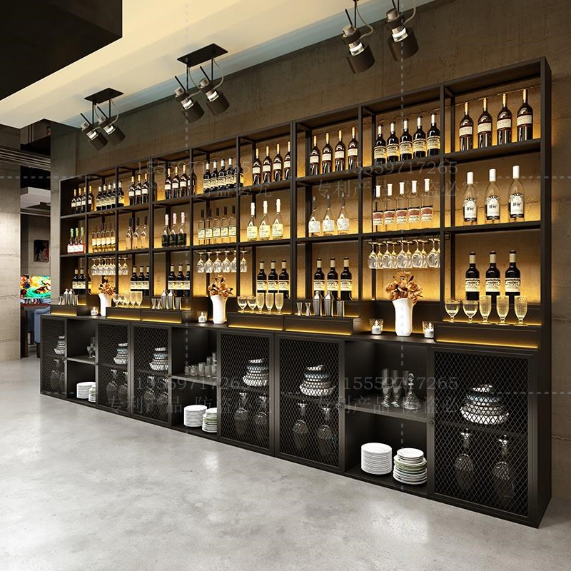 酒柜酒架红酒柜展示架落地储物柜铁艺餐边柜靠墙吧台酒吧餐厅定制