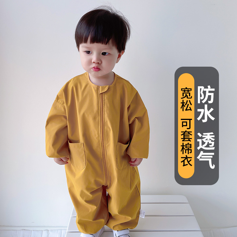 宝宝全身罩衣春秋冬吃饭防水防脏婴儿爬爬服儿童画画连体罩衣时尚