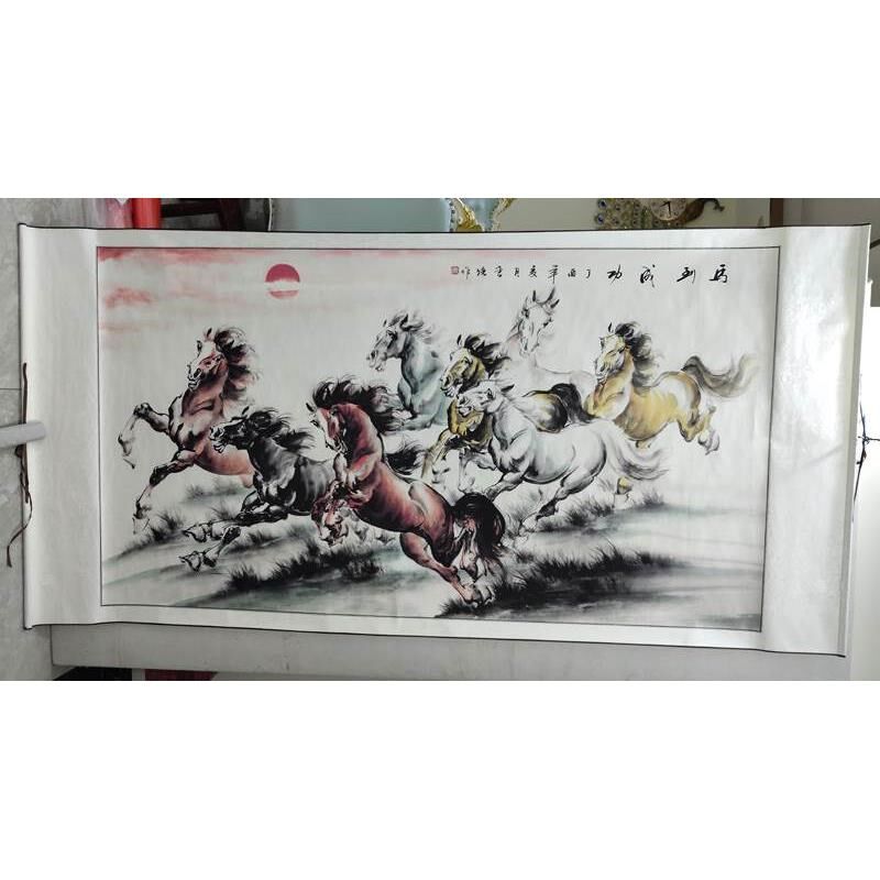 六尺国画卷轴字画动物画客厅办公室装饰画中式墙壁挂画马到成功E