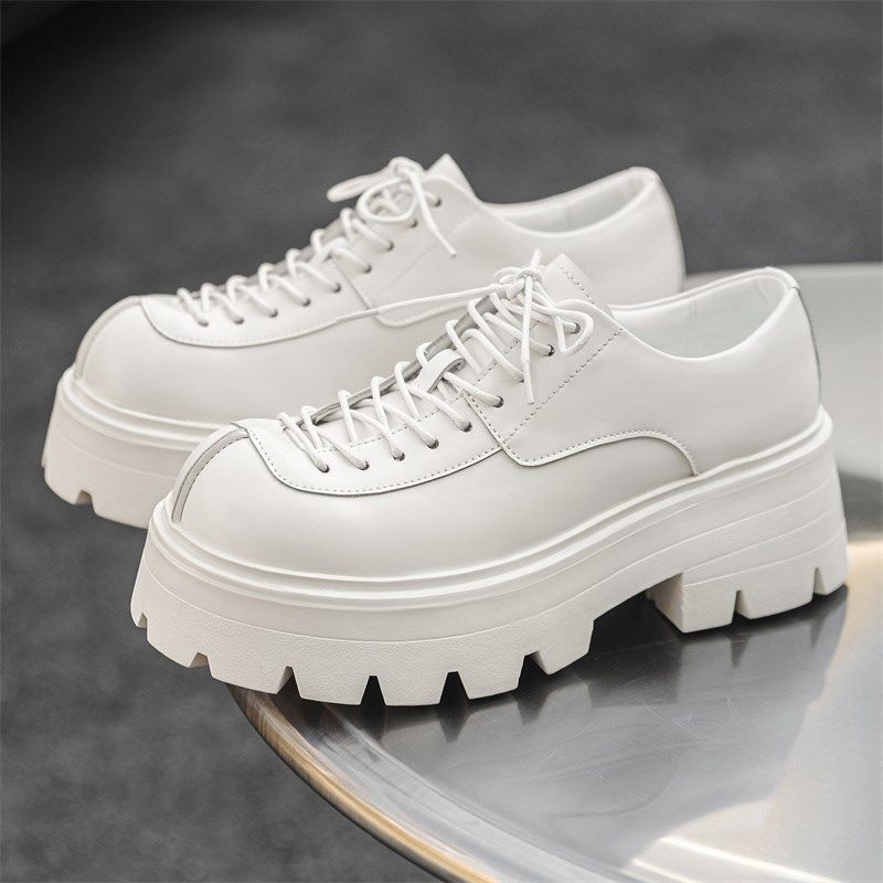 男士松糕高跟白皮鞋发型师潮流鞋英伦风厚底增高皮鞋夜店男模鞋潮