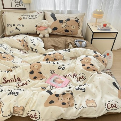 a类床上四件套纯棉全棉2025新款学生宿舍三件套单人被罩床单被套3