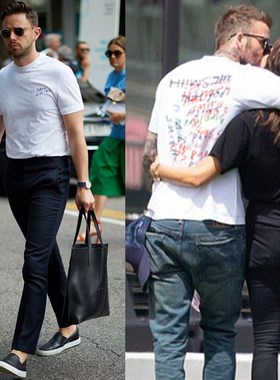 英伦鬼才色彩宗师不规则阵列蜡笔签名LOGO情侣款高支棉T恤