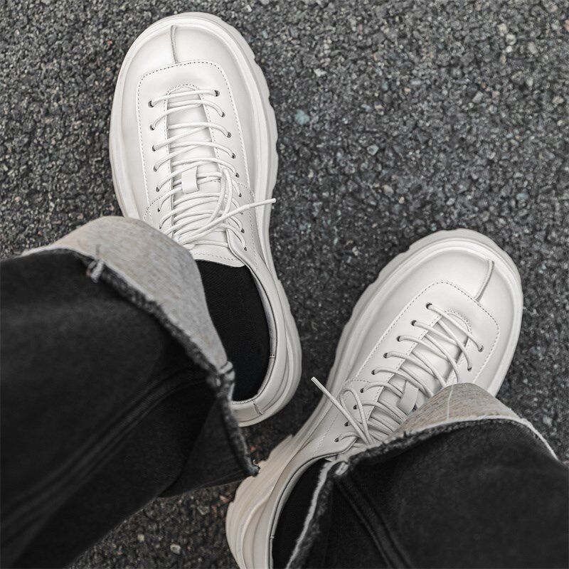 男士松糕高跟白皮鞋发型师潮流鞋英伦风厚底增高皮鞋夜店男模鞋潮