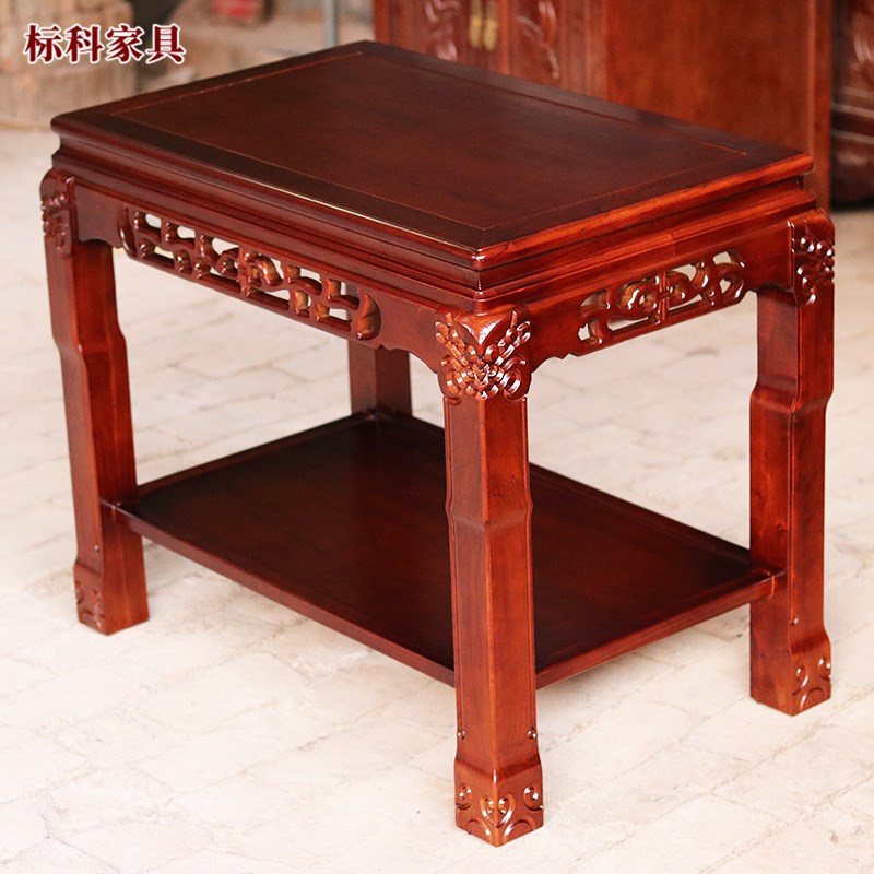 兽足方花架新中式明清客 落地式盆景架子室内高低格置物架花盆架