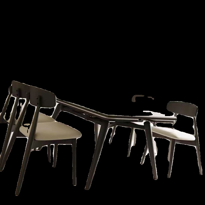 实木一体现代简约伸缩可变折叠家用小户型桌椅组合正方形岩板餐桌