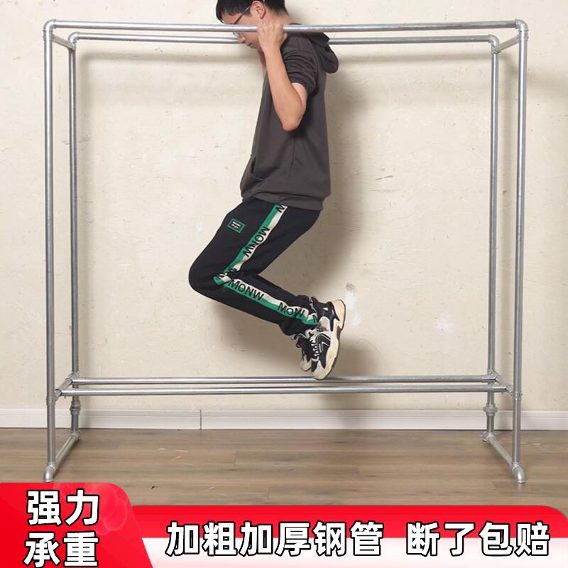 镀锌钢管室内简易多功能晾衣架卧室落地家用挂衣架子带防尘罩新款