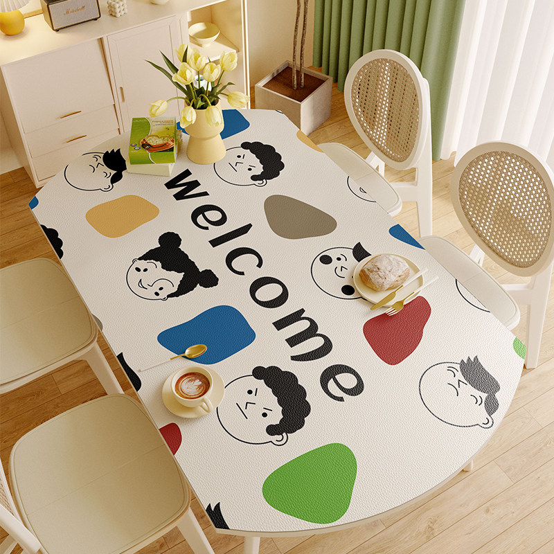 卡通椭圆形桌布防水防油免洗防烫皮革可折叠伸缩圆形餐桌垫茶几垫,居家布艺,桌布,淘宝优惠券,粉丝福利购,淘宝优惠卷