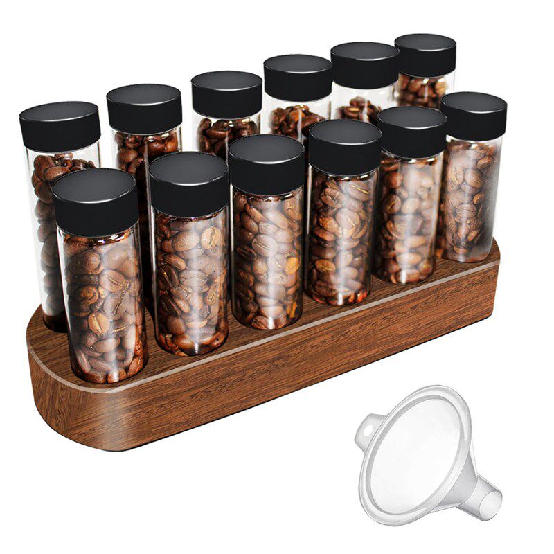 胡桃实木咖啡豆罐展示架高硼硅玻璃分装试管收纳保存工具密封