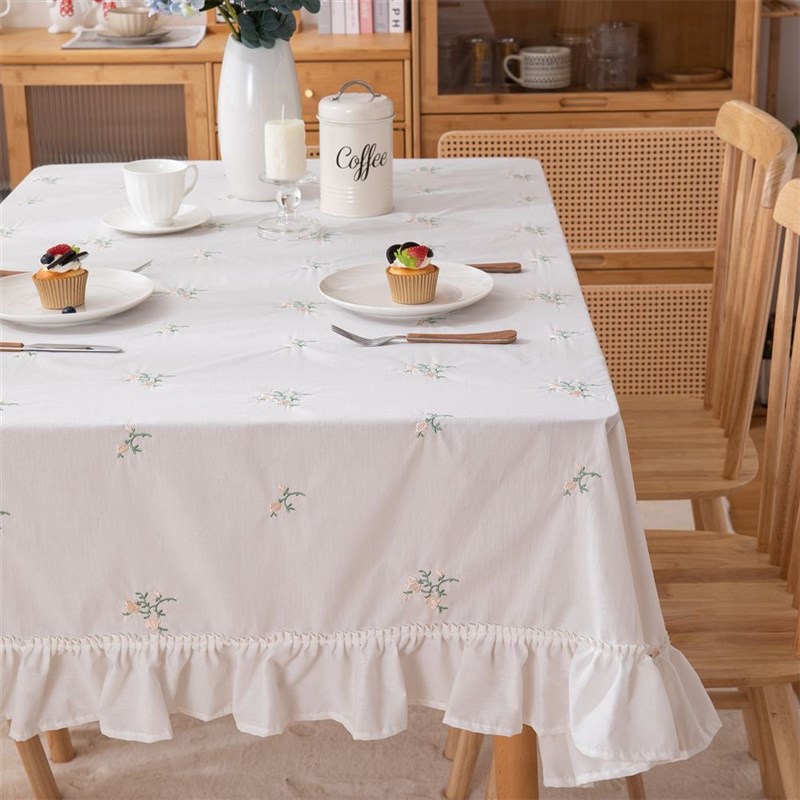 森系绣花桌布日系气质高级感现代简约茶几台布圆桌小清新高档盖巾