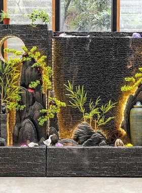 客厅流水摆件 玄关水景石材装饰摆设石雕工艺品喷泉流水墙水幕墙