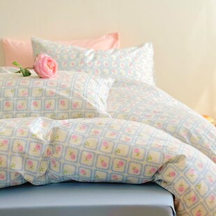 少女心粉蓝田园小碎花全棉被套单件学生床上三四件套被罩单人