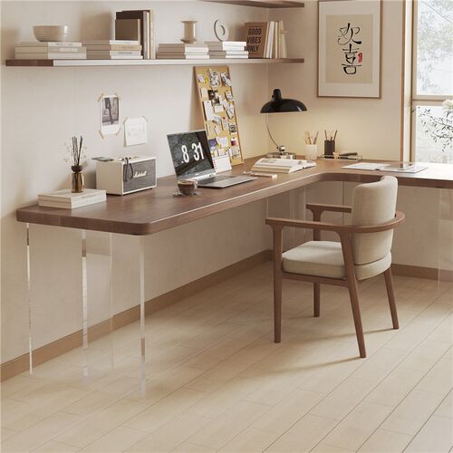 全实木电a脑桌转角l型书房书桌悬浮桌子学生写字桌家用卧室办公桌
