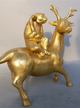 实体店热卖纯铜鹿上猴动物雕塑摆件一路封侯用品居家客厅装饰