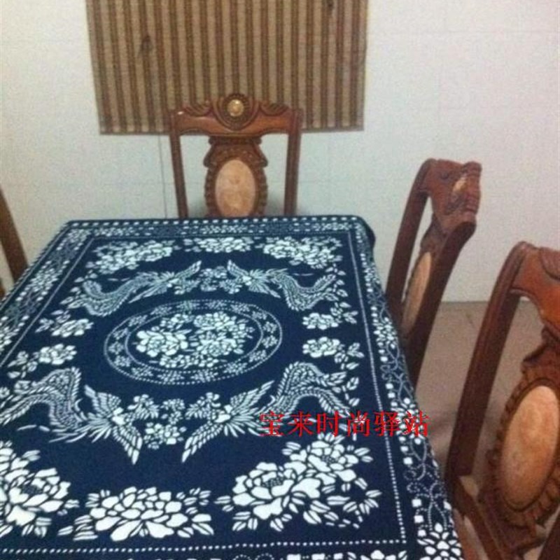 乌镇青花瓷卡桌布 全棉手工蜡染布料民宿茶餐厅台布120*180民族风