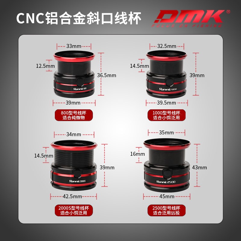 德米克雁翎1000型斜口浅线杯金属大物远投碳纤维路亚微物纺车轮