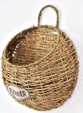 挂篮壁挂花盆草编墙壁装饰吊篮编织花篮花框框子彷真花吊花假花藤