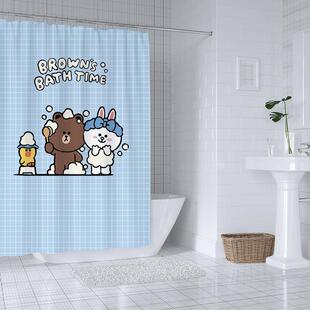化妆室挡水洗澡帘窗帘布料衣柜门遮挡帘子小兔装饰挂布卡通熊浴帘