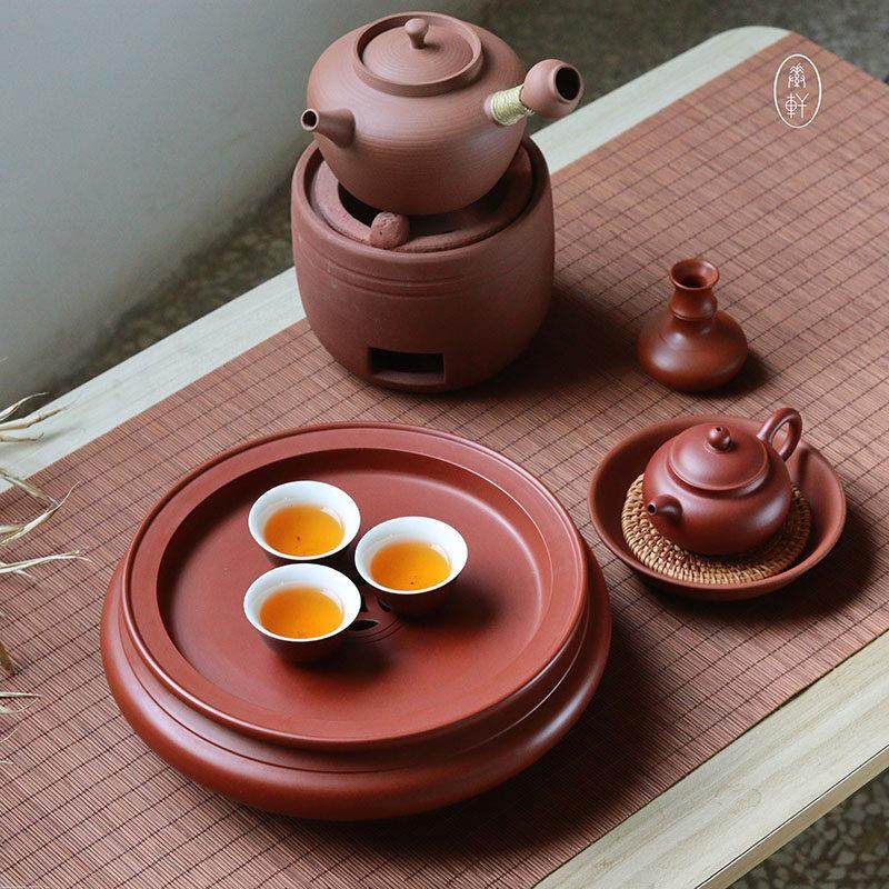 潮州10寸传统朱泥圆形家用茶盘手工双层储水式干泡台茶道茶船紫砂,餐饮具,茶盘,淘宝优惠券,粉丝福利购,淘宝优惠卷