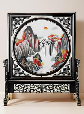 手工苏绣摆件双面刺绣工艺品办公室装饰新中式桌面台屏中国风礼物