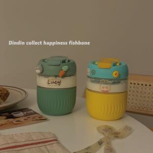 可携式咖啡杯随行玻璃双饮吸管杯子夏季高颜值女可爱外带耐高温水