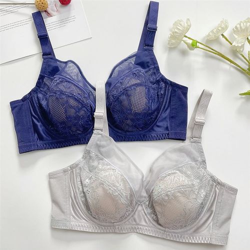 大码防走光文胸超薄款透气大胸显小蕾丝内衣聚拢全罩杯软钢圈胸罩