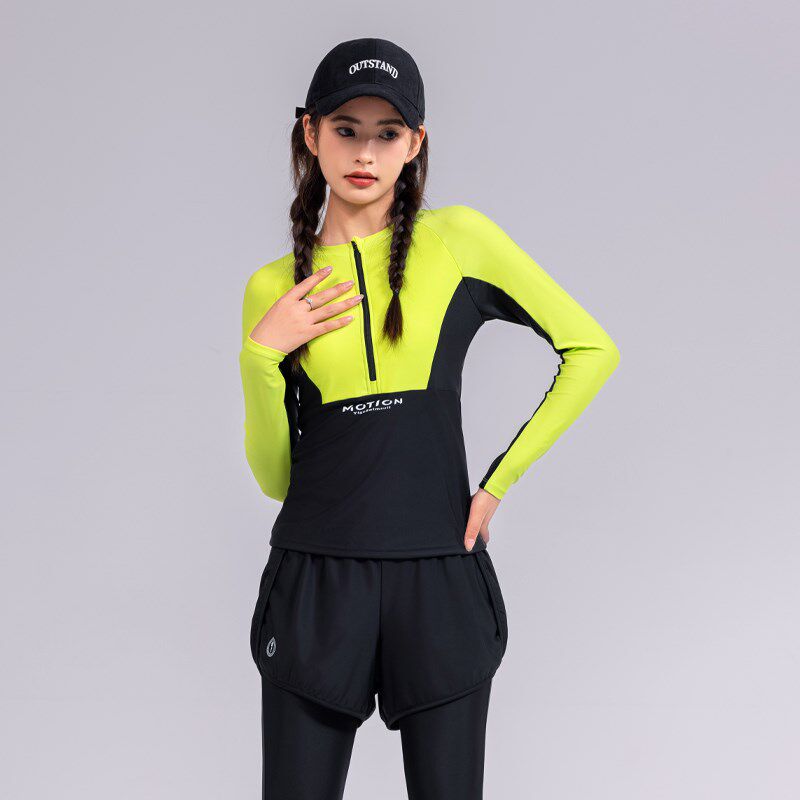 泳衣女款分体平角长袖长裤遮肚显瘦运动五分裤潜水冲浪服温泉泳装