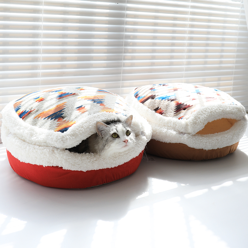 安全感铜锣烧猫窝耶诞节冬季保暖封闭式猫房子猫屋冬天睡觉用猫床