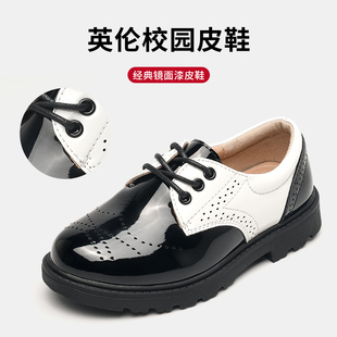 儿童皮鞋男童黑色夏季小男孩表演出鞋春秋白英伦风软底学生鞋