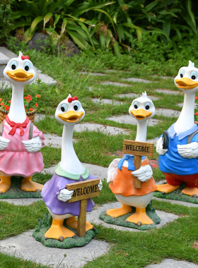户外玻璃钢雕塑仿真动物摆件花园庭院卡通鸭子花盆幼儿园装饰小品