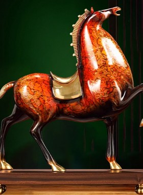 全铜唐马摆件马到成功大漆工艺品办公室客厅玄关装饰乔迁开业礼品