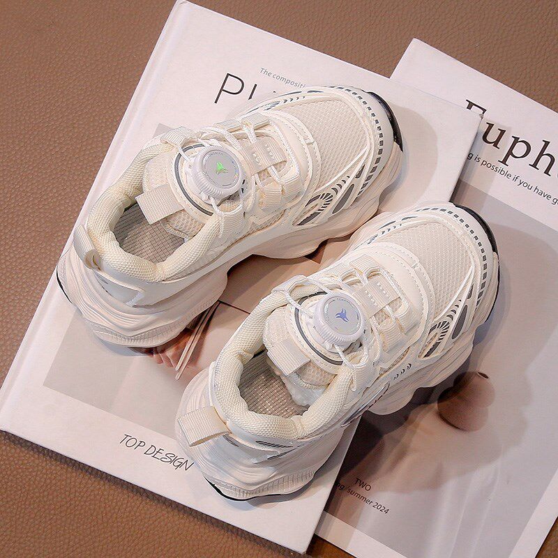 春秋季2025新款旋转扣男童轻便老爹鞋透气网面运动鞋小男孩跑步鞋