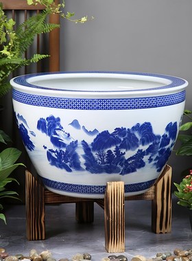 陶瓷鱼缸支架底座十字支撑实木底座圆形陶瓷缸装饰品底座摆件