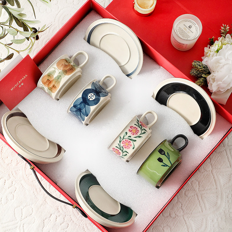 乐笙咖啡杯碟4杯礼盒套装【罗塞花园】情侣对杯新婚礼物节日乔迁