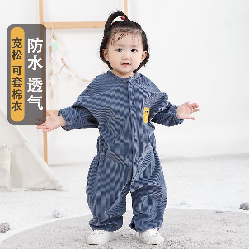 宝宝罩衣春秋冬季全身防水防脏外穿连体衣婴儿爬行服儿童画画罩衣