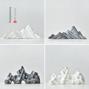 优雅的陶瓷笔筒白瓷远山湖石茶壶盖套创意手工假山饰品茶道配件