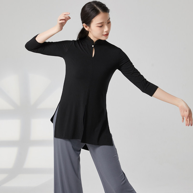 新款现代舞练功服七分袖珍珠旗袍现代舞服装