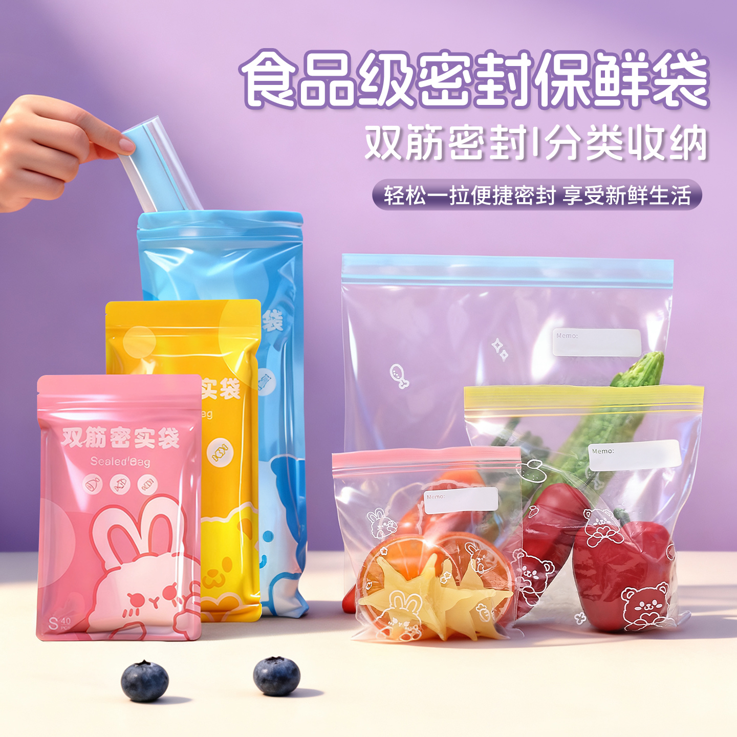 透明双筋食品级果蔬收纳袋