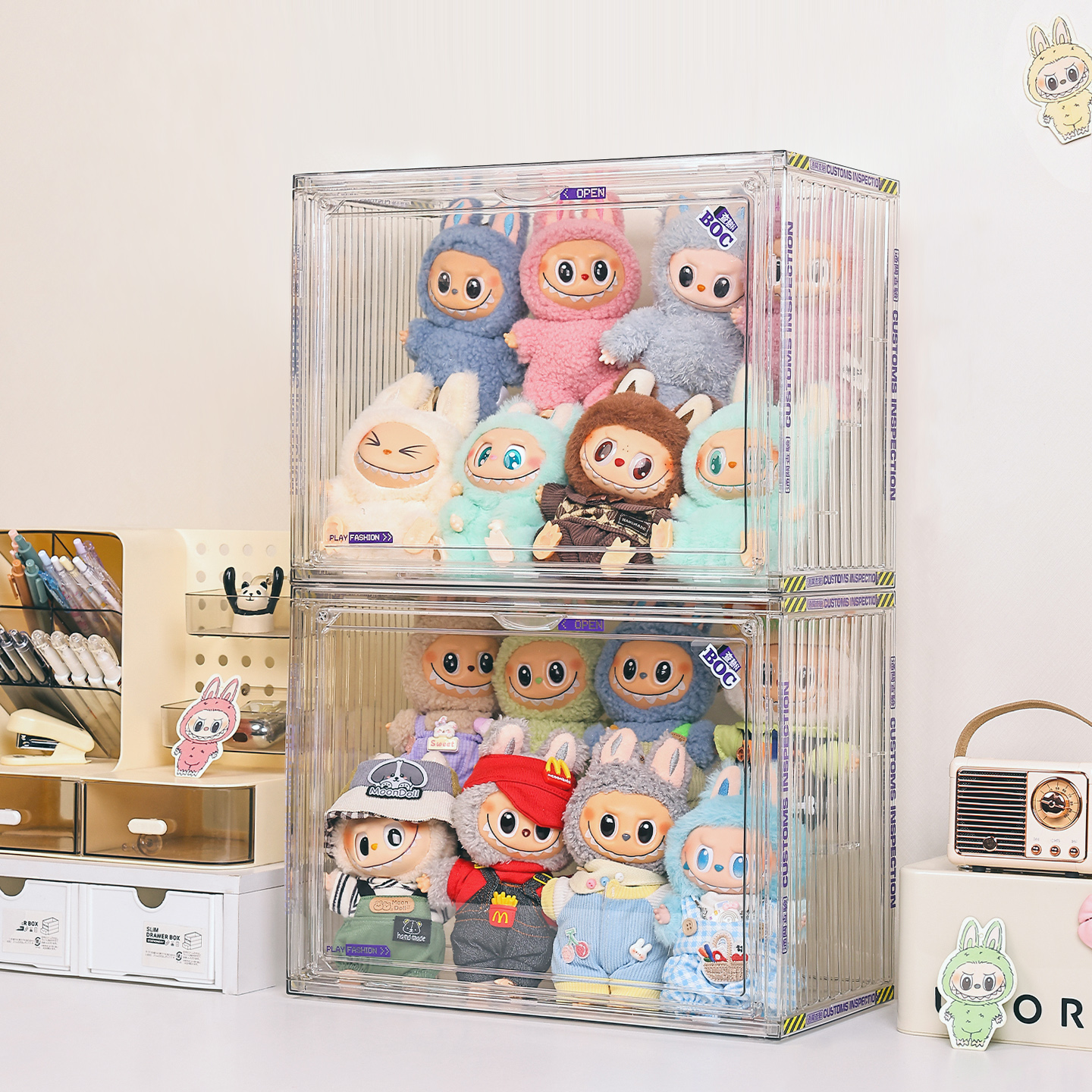 宅萌拉布布磁吸前开门透明展示盒