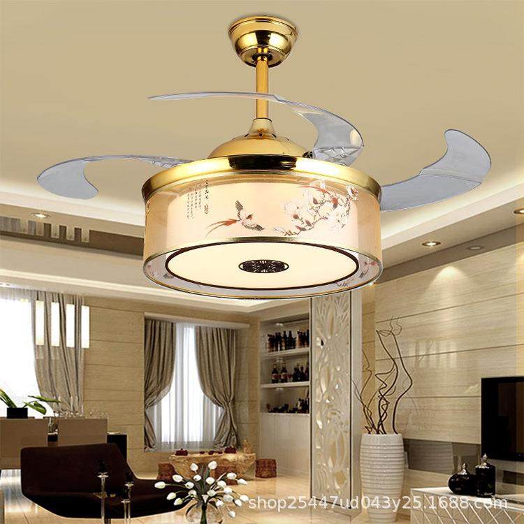 吊扇灯隐形LED餐厅风扇灯客厅卧室新中式简约现代带电风扇