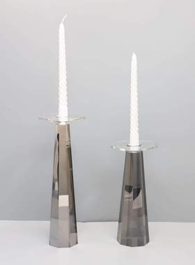 新中式烟灰色水晶烛台摆件样板房办公室卧室书房客厅桌面软装饰品