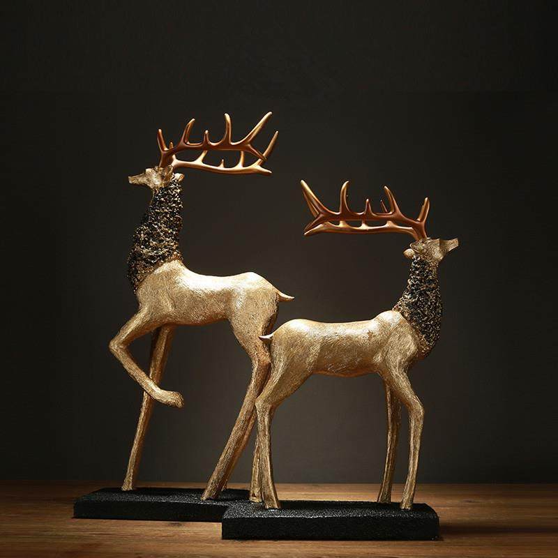 北欧创意树脂工艺品麋鹿家居摆件金色动物饰品摆设