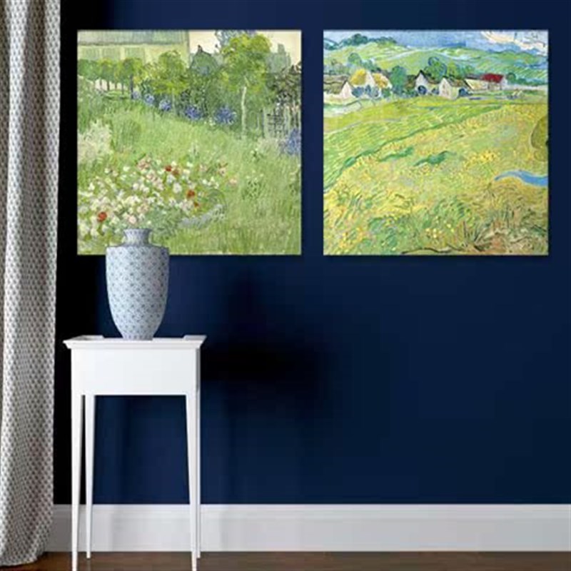 梵高奥维尔小镇方形麦田装饰画欧式客厅风景画挂画简约书房无框画图片