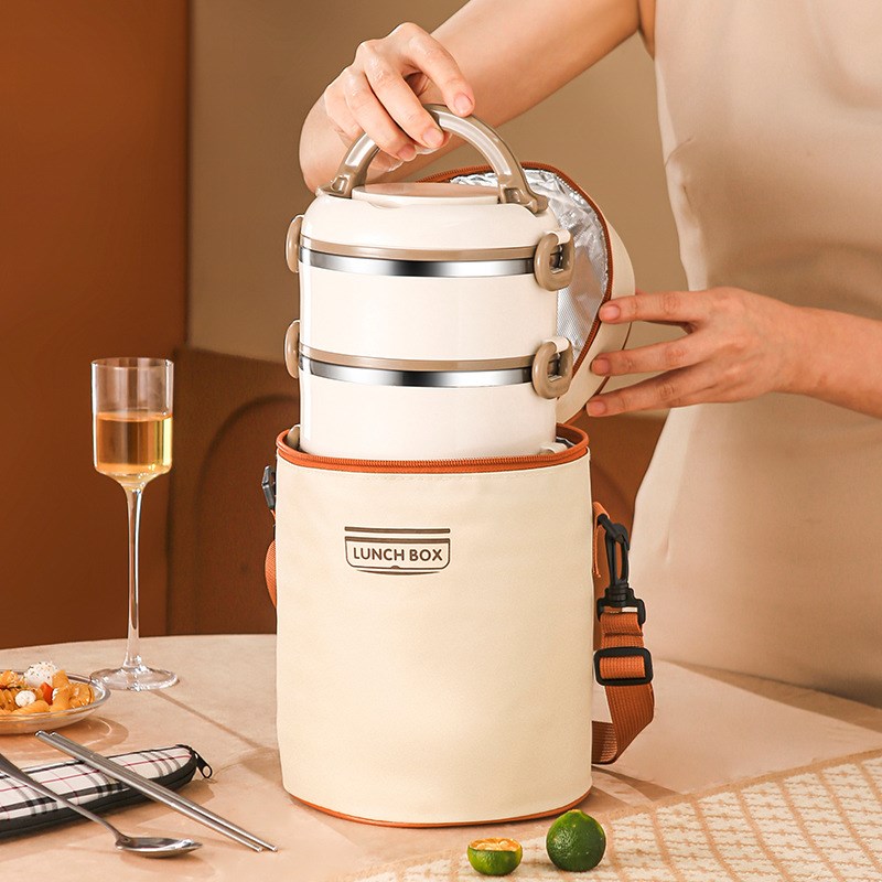 304不锈钢多层保温饭盒学生上班族带饭圆形家用密封便当餐盒