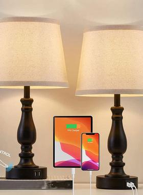 新古典美式办公室书房卧室台灯110vUSB接口触摸式调光