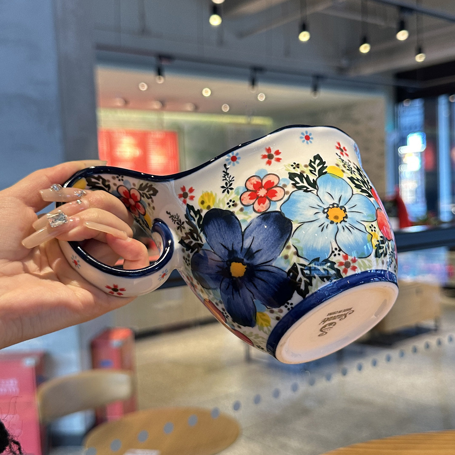 出欧洲重工手绘!燕麦杯设计曲把杯早餐杯牛奶杯马克杯陶瓷喝水杯