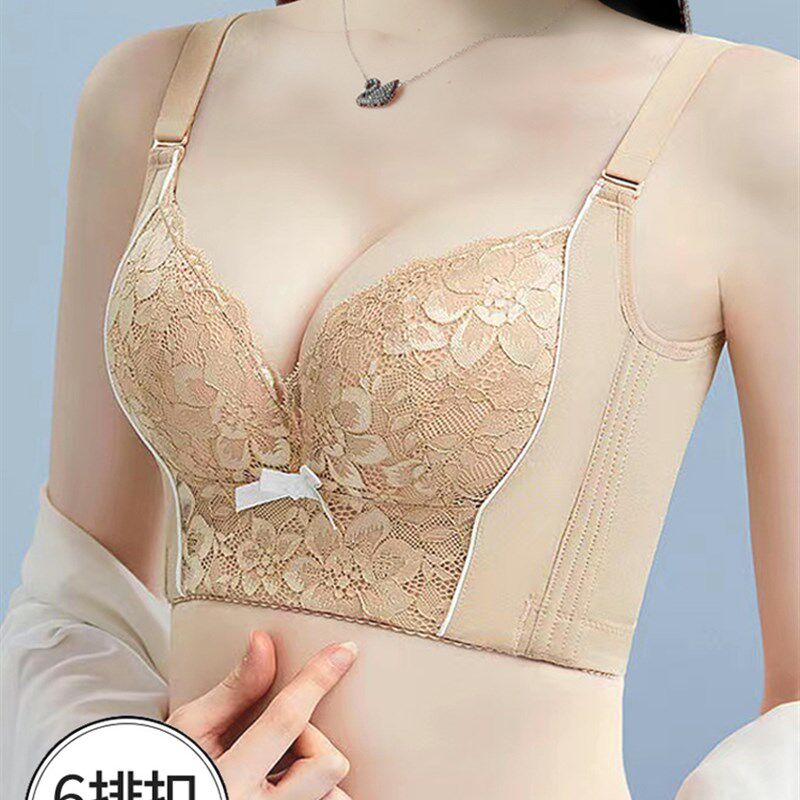 调整型小胸显大聚拢收副乳内衣女矫正下垂外扩胸罩六排扣加厚文胸